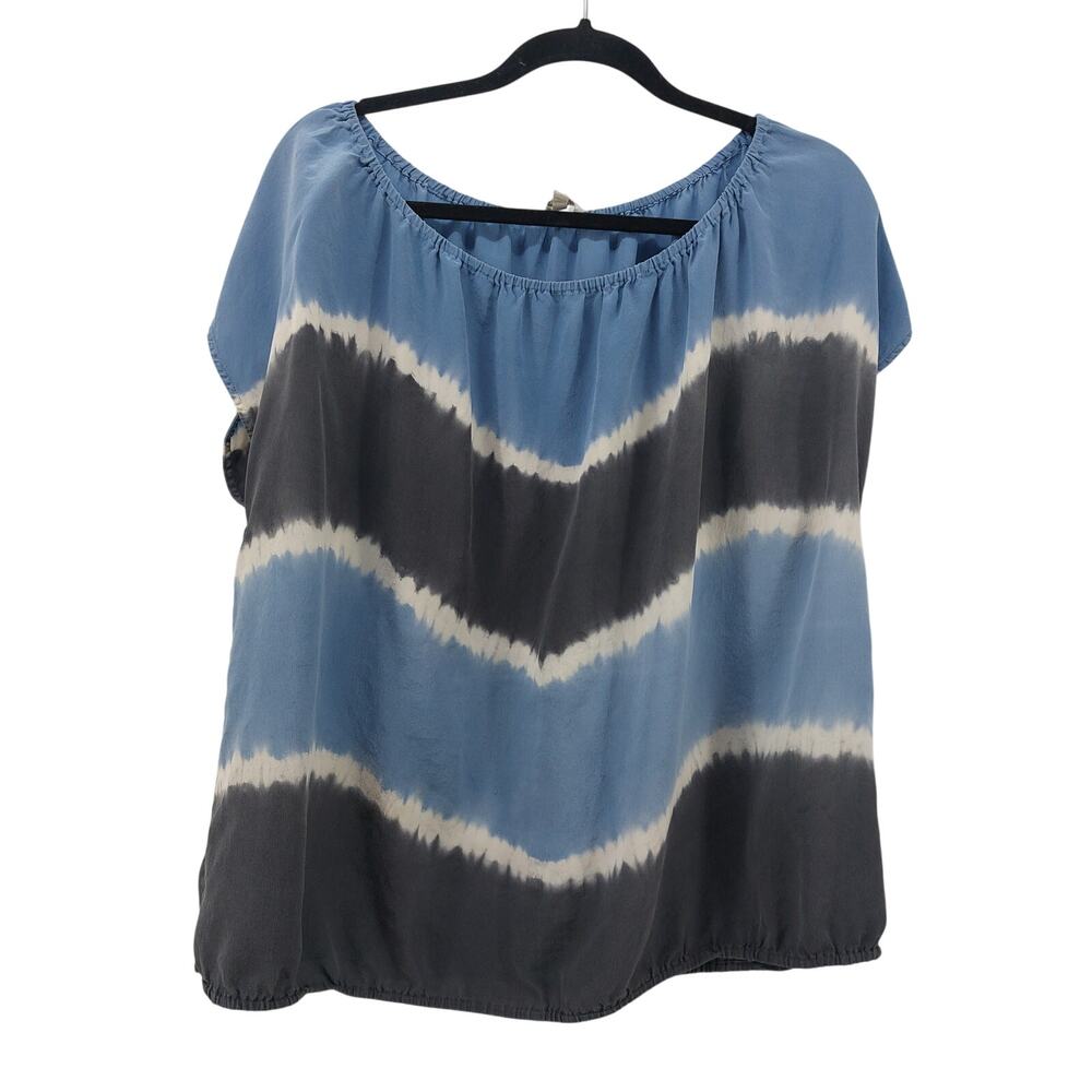 Joie Womens Medium Solid Blue Black 100% Silk Blouse Top Medium Tie Dye